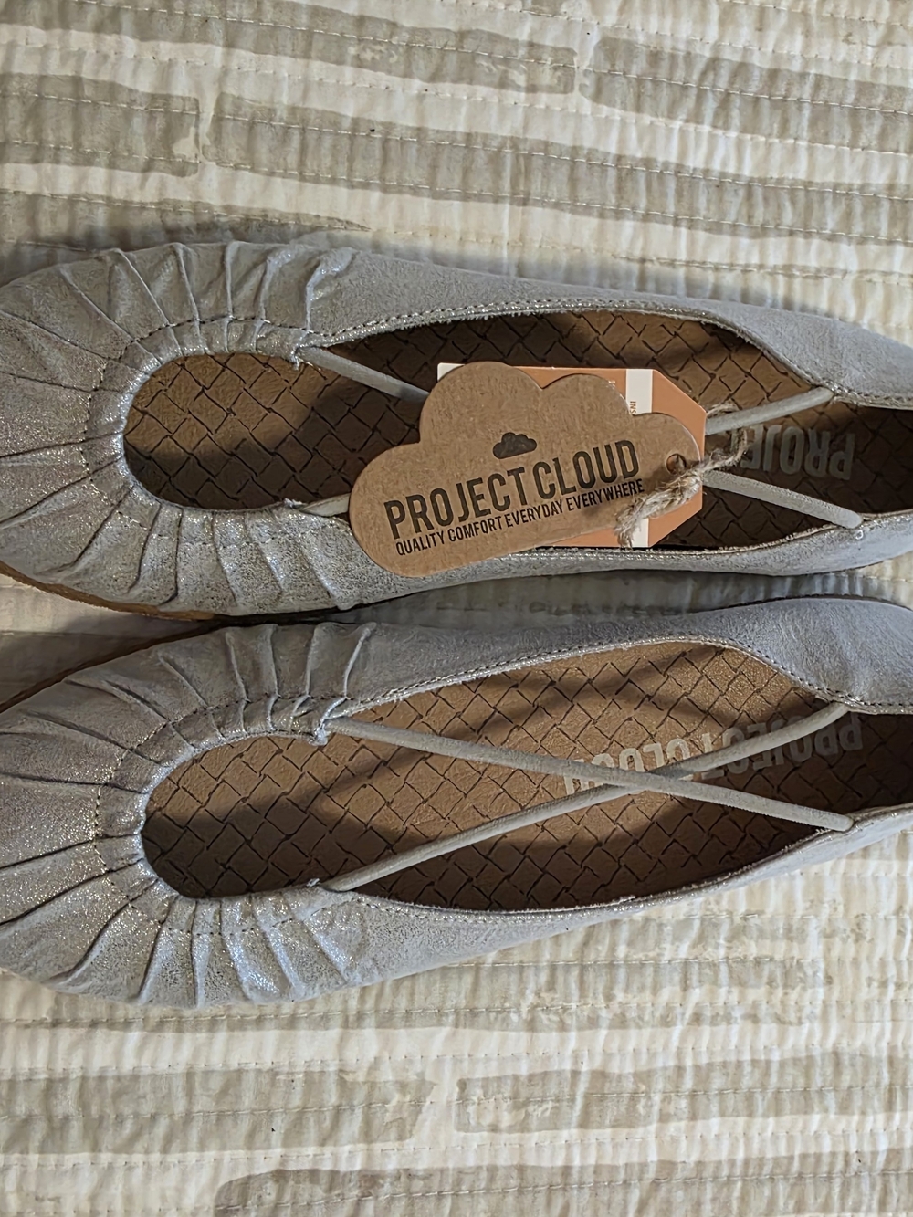 Project Cloud Silver Glitter Ballet Flats with Cross Elastic Straps